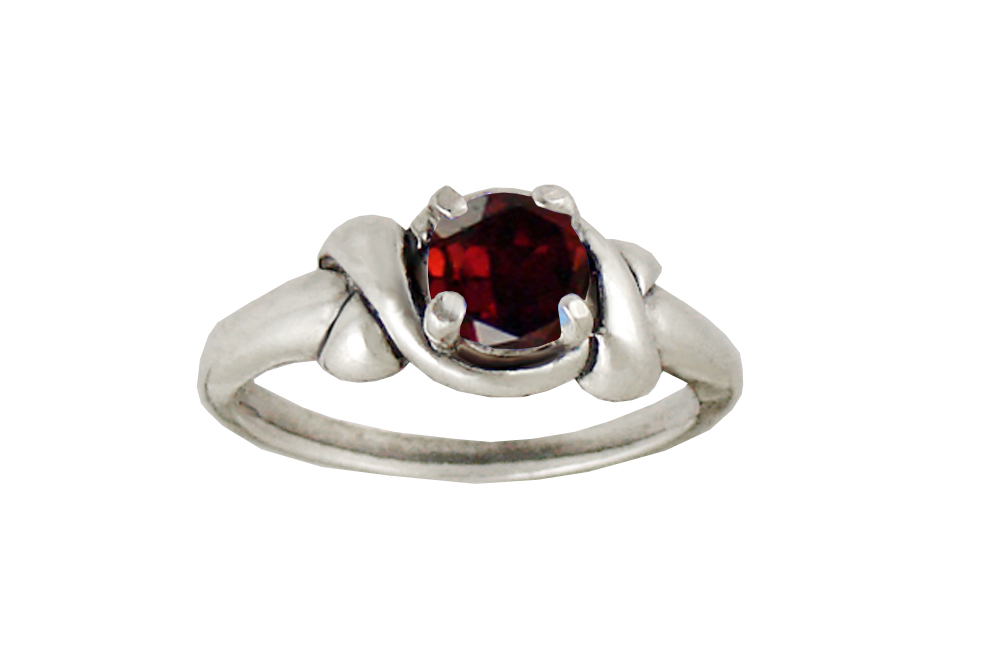 Sterling Silver Love Knot Ring With Faceted Garnet Size 9